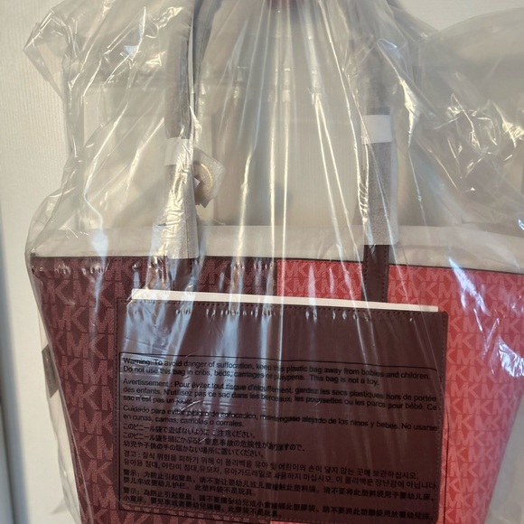 Michael Kors Jet Set Travel Medium Zip Top Tote Oxblood Multi MK Signature - Picture 8 of 9